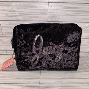 NEW Juicy Couture Black Velour Cosmetic Makeup Travel Bag & Bottle